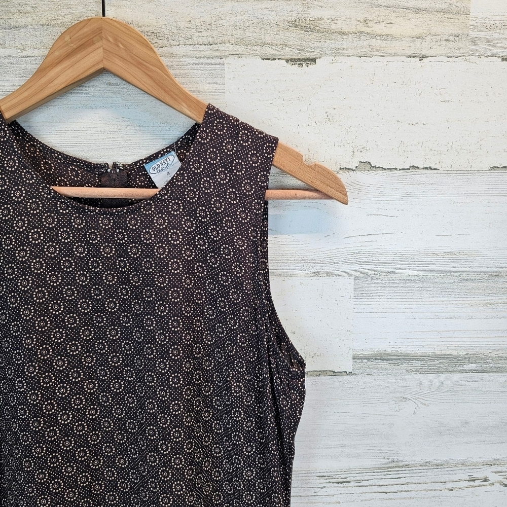 Vintage Old Navy 90s Chocolate Brown Print Midi Dress Sz 4 Rayon Sleeveless - Picture 12 of 16